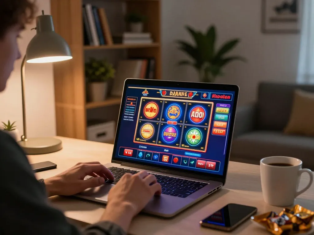 Engaging online gaming experience with g28 on a laptop display featuring vibrant slot games