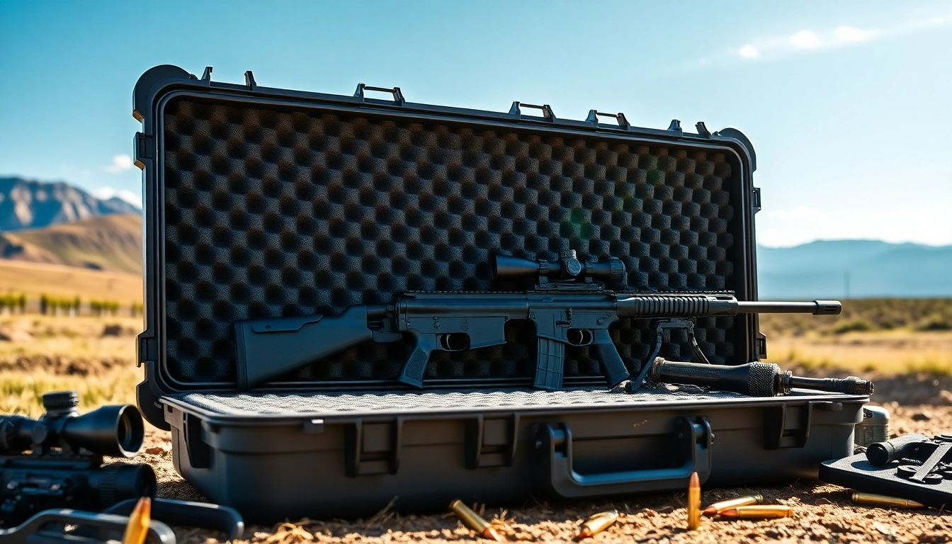 Foam for rifle case displayed outdoors, showcasing custom cut foam design with rifles secured.