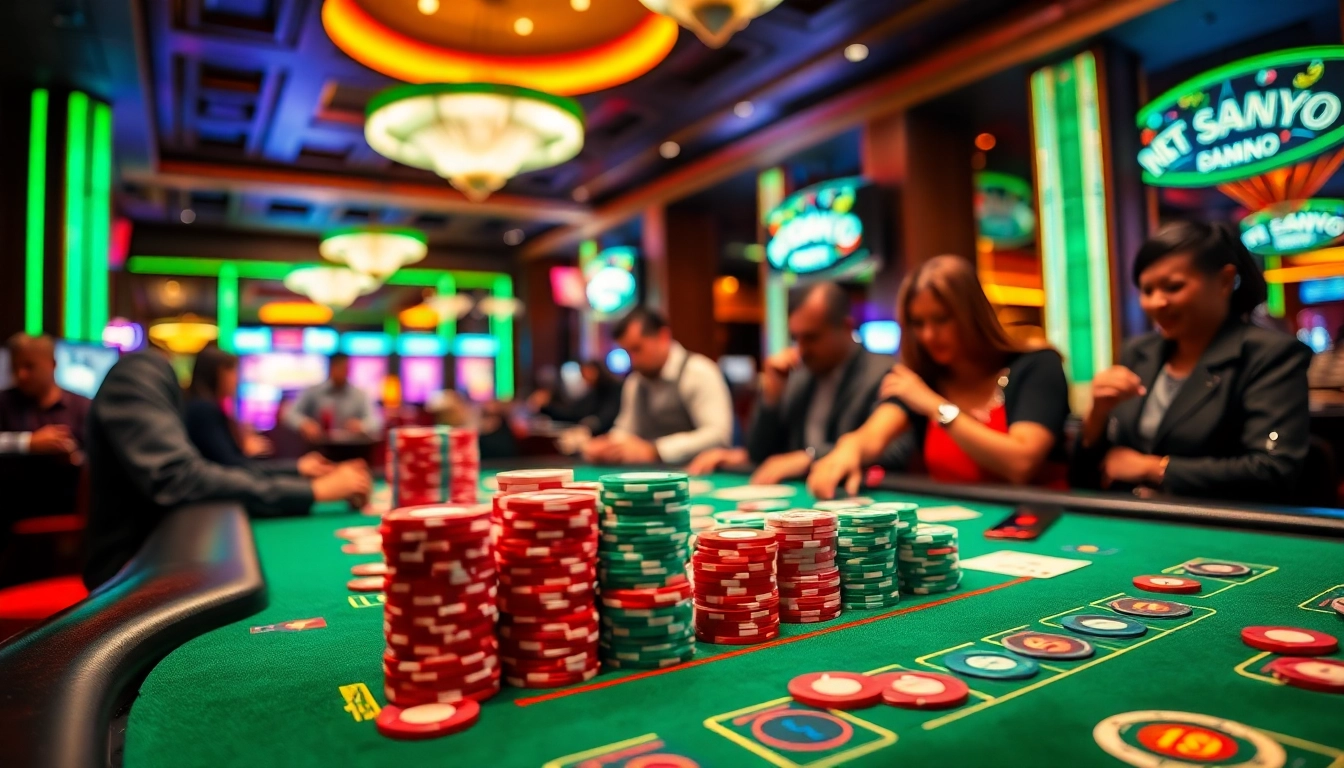 Spannende Szene mit einem Casino Bonus ohne Einzahlung neu, der Spieler am Spieltisch mit bunten Jetons zeigt.