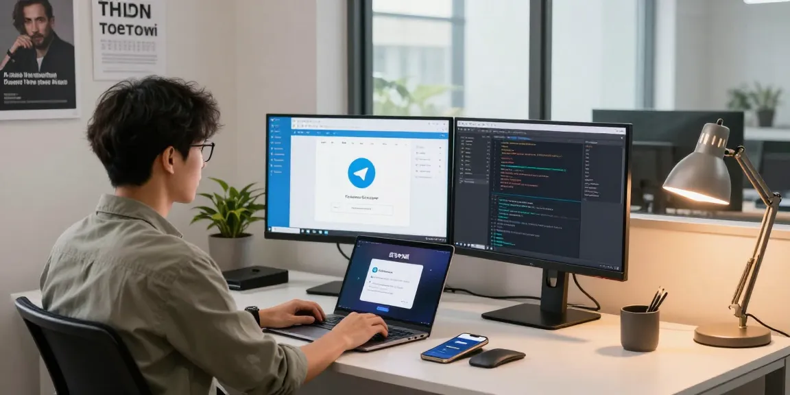 Developer engaging with 纸飞机中文版 app in a modern workspace, showcasing software development.