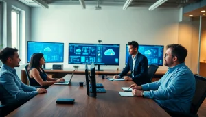 Enhance your VMware Consulting solutions with a dedicated team collaborating in a modern workspace.