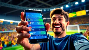 Engaging sports betting apps India interface on a smartphone with an energetic sports scene.