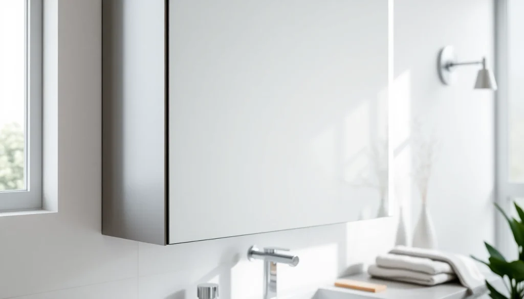 Hängen Sie sonni Spiegelschrank in einem modernen Badezimmer mit sanfter Beleuchtung auf.