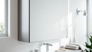 Hängen Sie sonni Spiegelschrank in einem modernen Badezimmer mit sanfter Beleuchtung auf.