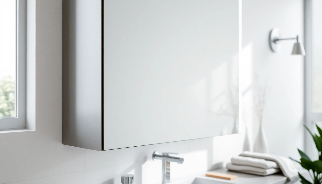 Hängen Sie sonni Spiegelschrank in einem modernen Badezimmer mit sanfter Beleuchtung auf.