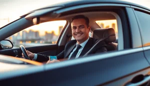 Experience Chauffeur Services near me with a professional driver in a luxurious car, ready for your journey.