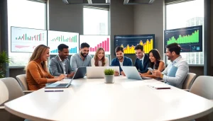 Analyze the best smm panel with a diverse marketing team collaborating in a vibrant office setting.