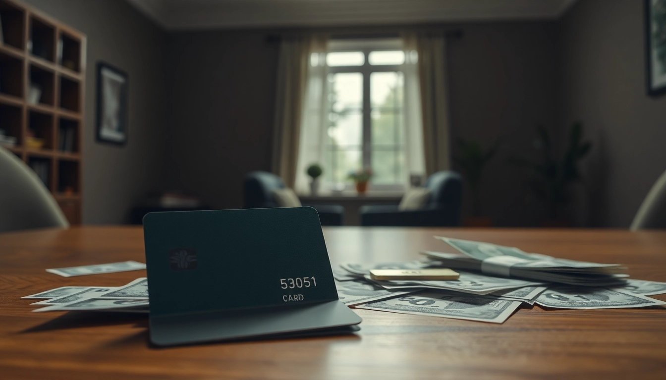 카드 한도 현금화 상징하는 신용카드와 현금이 배열된 장면