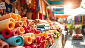 Wafel katoen präsentieren in einem bunten Marktstand mit vielfältigen Texturen und Mustern.