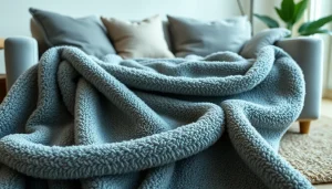 Fleece stof met textuur op een gezellige bank, die warmte en comfort uitstraalt.