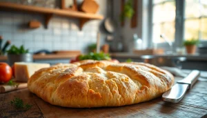 Kaasdoek met verse ingrediënten op een rustieke houten tafel in een sfeervolle keuken.