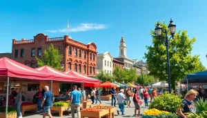 Engaging community in Clarksburg at a vibrant downtown farmers market.