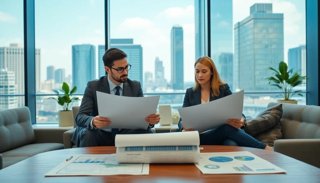 Lawyers collaborating in an environmental law firm office, showcasing teamwork and professionalism.