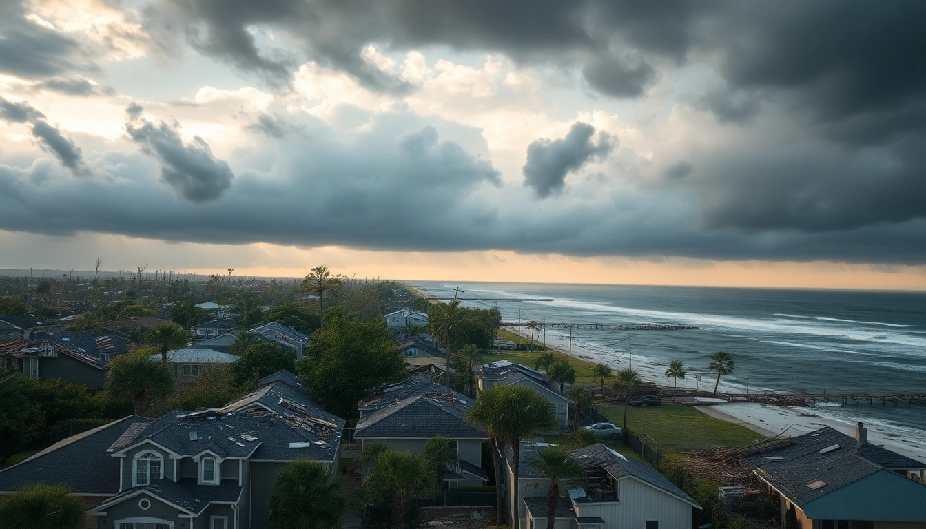 Assessing Florida Hurricane Damage in a coastal neighborhood with destruction and recovery efforts.