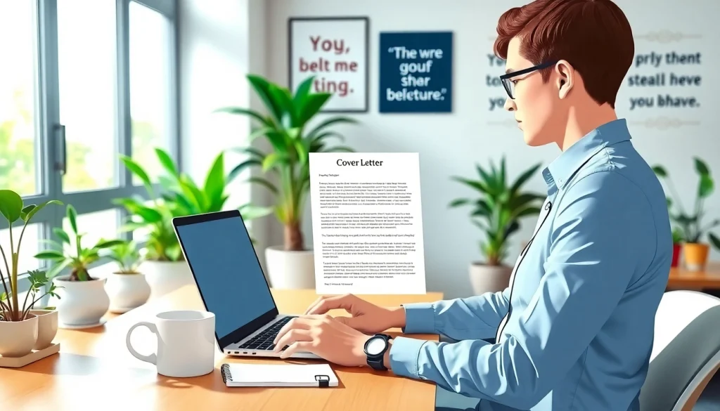 Engaging cover letter generation process highlighting professional workspace and focus.