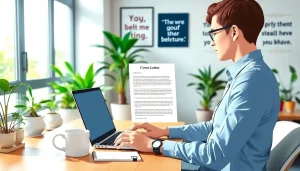 Engaging cover letter generation process highlighting professional workspace and focus.