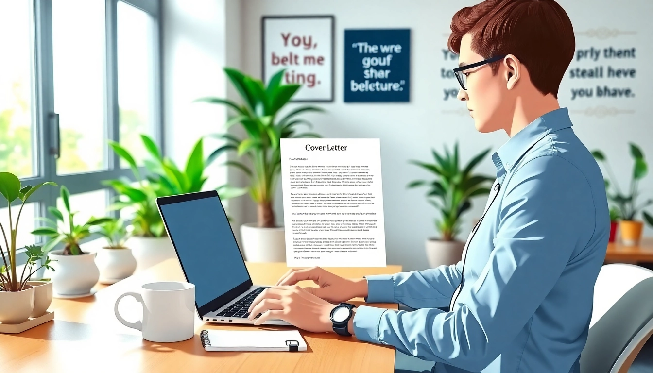 Engaging cover letter generation process highlighting professional workspace and focus.