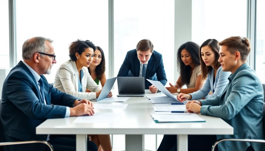 Engaged team discussing Contract Management strategies in a modern office setting.