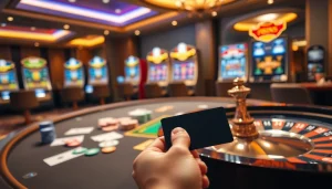 Experience the thrill of 상품권신용카드 transactions at a luxurious casino poker table.