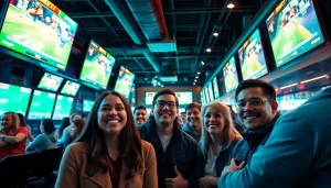 Engaging scene of enthusiastic bettors at sports betting sites Texas showcasing excitement and interaction.