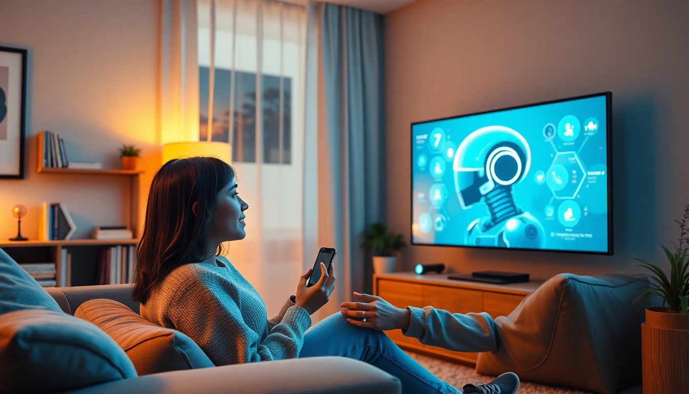 Engaging ai sexting conversation in a modern, intimate apartment.