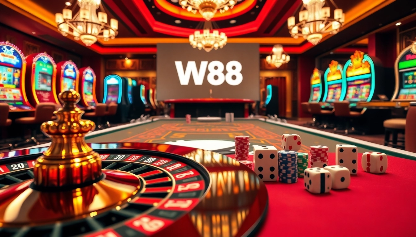 Experience thrilling gaming with the link to W88 at a luxurious online casino table.