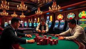 Người chơi poker đang lên chiến lược cho nước đi tiếp theo tại bàn casino sang trọng của Tik88.