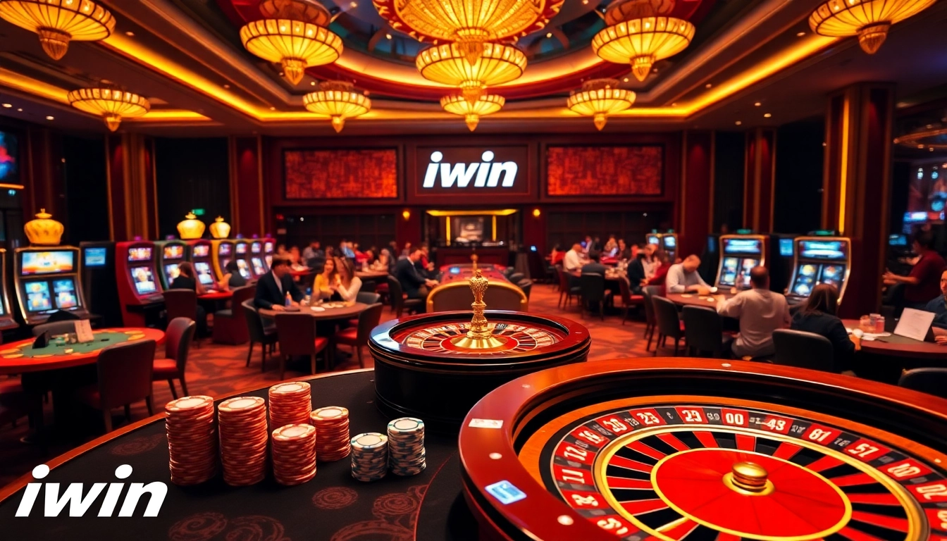 Experience the thrill at iwin with bright slot machines and vibrant poker chips in an elite casino.