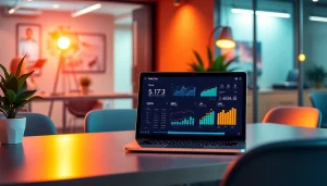 Professional office showcasing website care services with analytics and SEO metrics.