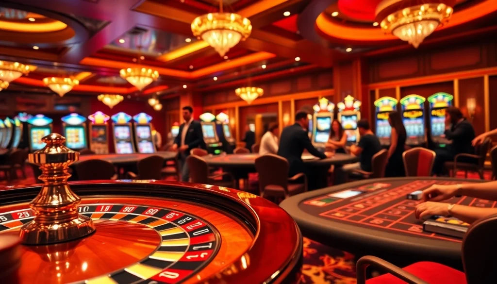Experience the thrill of gambling in a luxurious casino atmosphere where players engage with excitement, showcasing the spirit of Nếu như vậy bám vào đây.