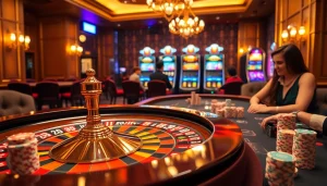 Experience the excitement of onicplay with captivating casino visuals featuring roulette and poker gameplay.
