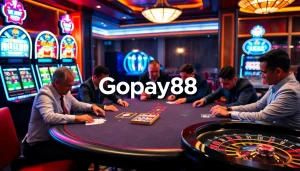 Experience Gopay88 at a glamorous casino with players engaged in thrilling games.