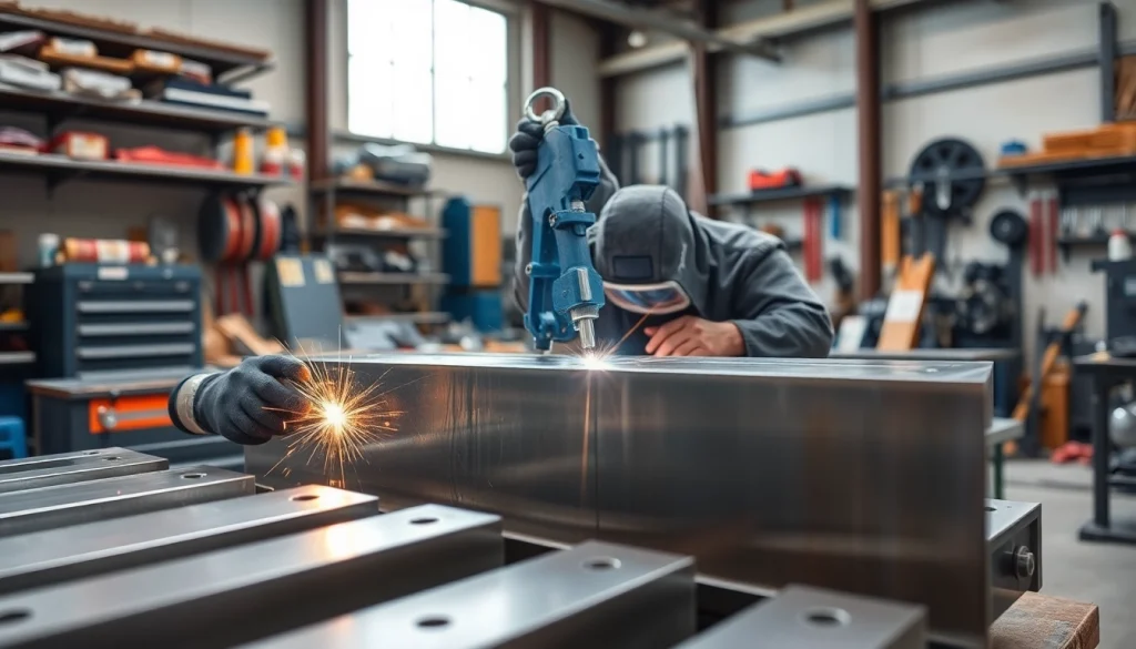 Fabricators creating custom steel fabrication in an energized workshop setting.