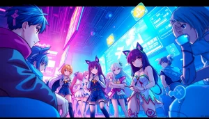 Engaging scene from a hentai game showcasing colorful anime characters and dynamic gameplay.