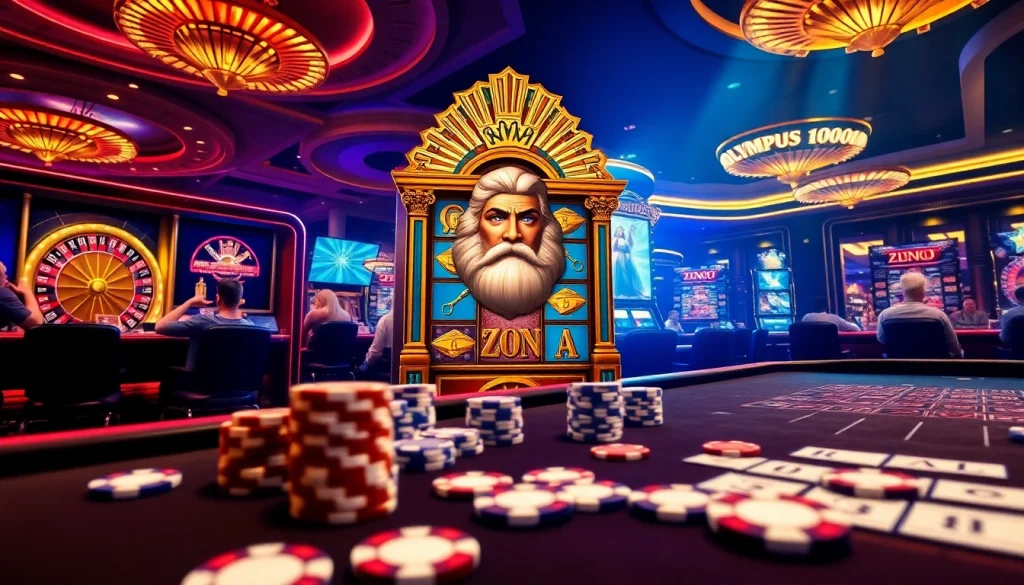 Experience the excitement of Olympus 1000 at a luxurious casino with vibrant slot machines.