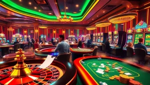 Engage in thrilling games at I9BET's vibrant online casino, with dynamic tables and colorful slot machines.