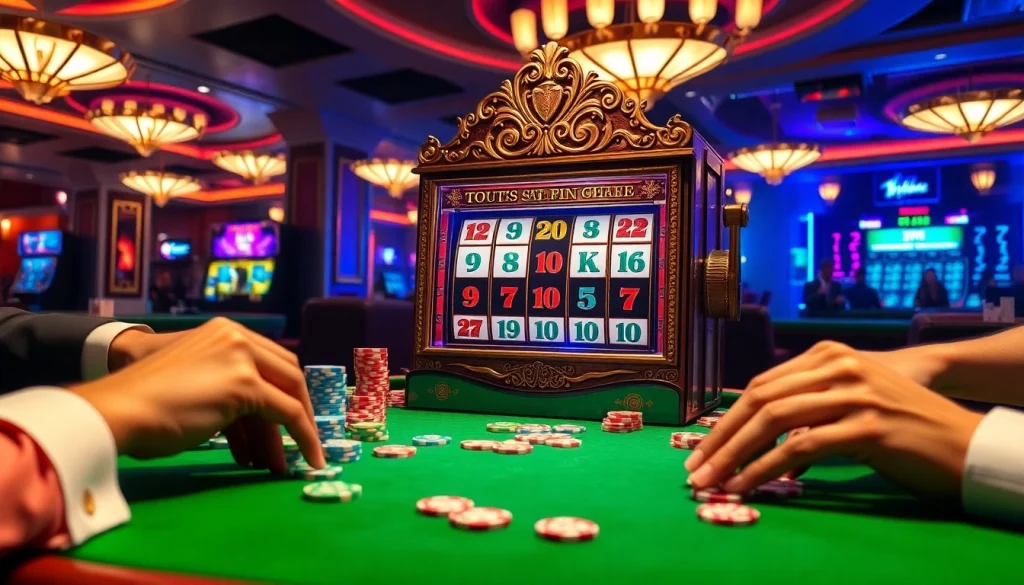 Saksikan aksi permainan yang mendebarkan dengan slot demo Mahjong saat chip berwarna-warni mengelilingi mesin.