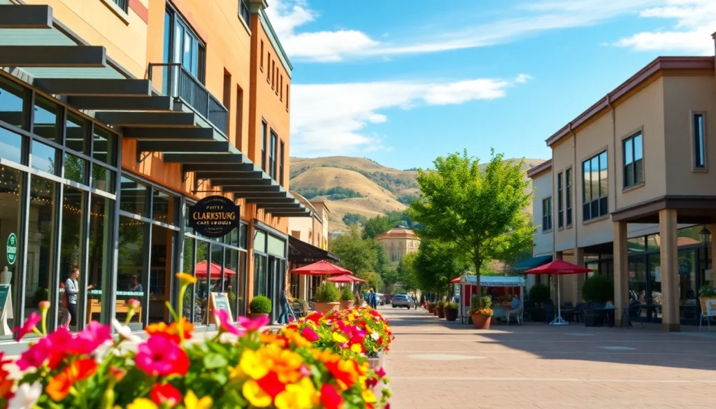 Discover the charming downtown of Clarksburg bustling with local life and vibrant scenery.