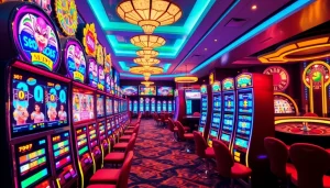 Rasakan kemenangan mendebarkan di slot deposit pulsa tanpa potongan dengan ikon kasino yang cerah dan hidup.