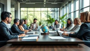 Engaged legal professionals at an environmental law firm strategizing for sustainable practices.