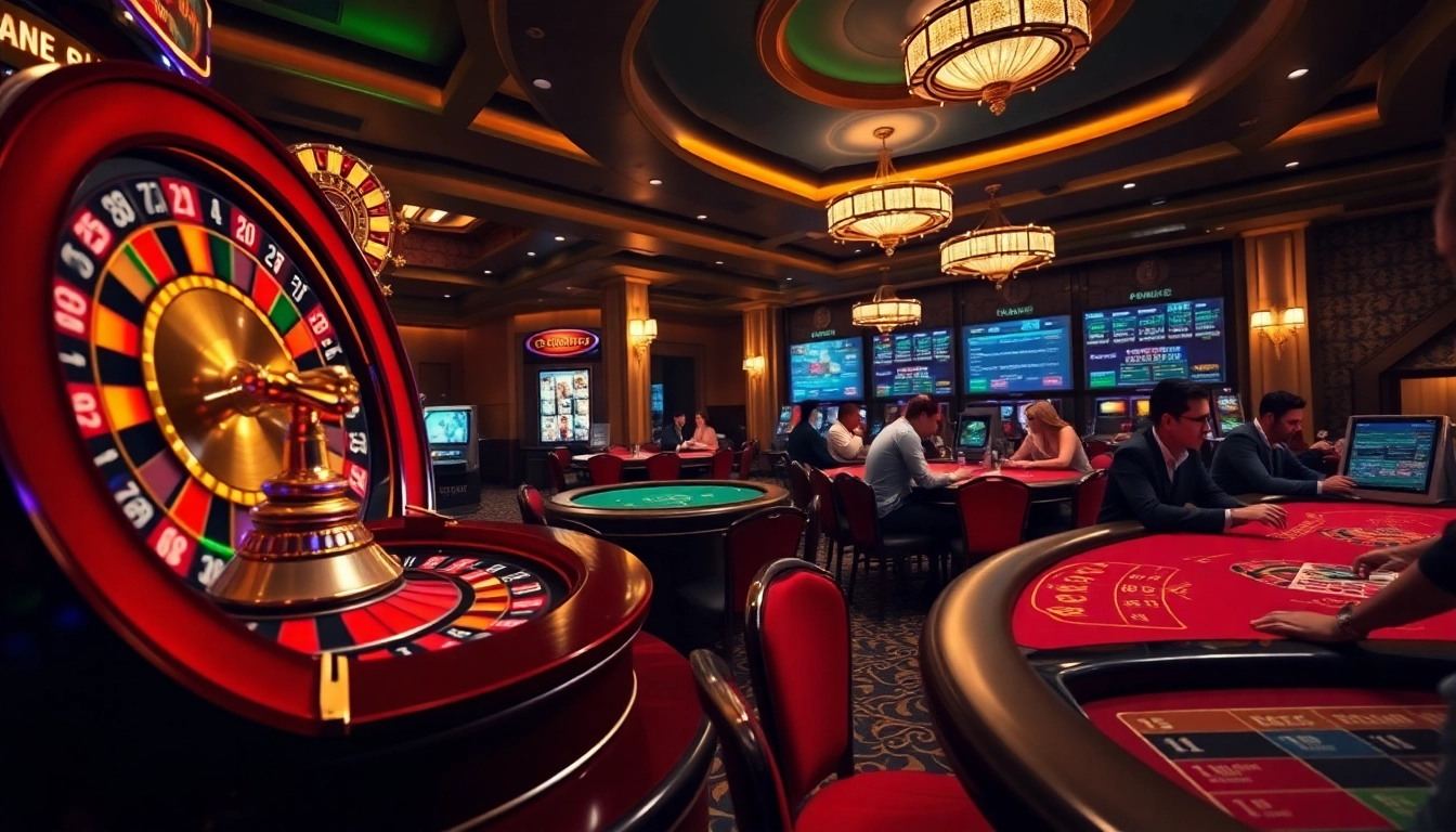 Vivez l'excitation du casino en ligne France avec une scène luxueuse de poker et de roulette.