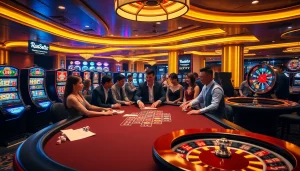 Engage in thrilling gameplay at https://www.kjc.global/ with vibrant casino visuals featuring poker tables and colorful slot machines.