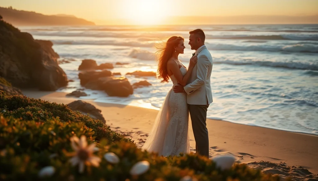 Carmel wedding photography artistically showcases a couple sharing a sunset kiss on the beach.