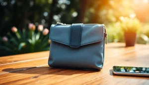 Handytasche Magnetverschluss in stilvollem Design auf Tisch.