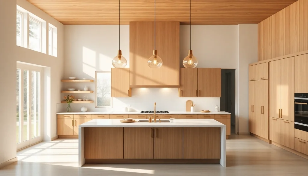 Illuminated kitchen island lighting enhancing a modern kitchen's aesthetic.